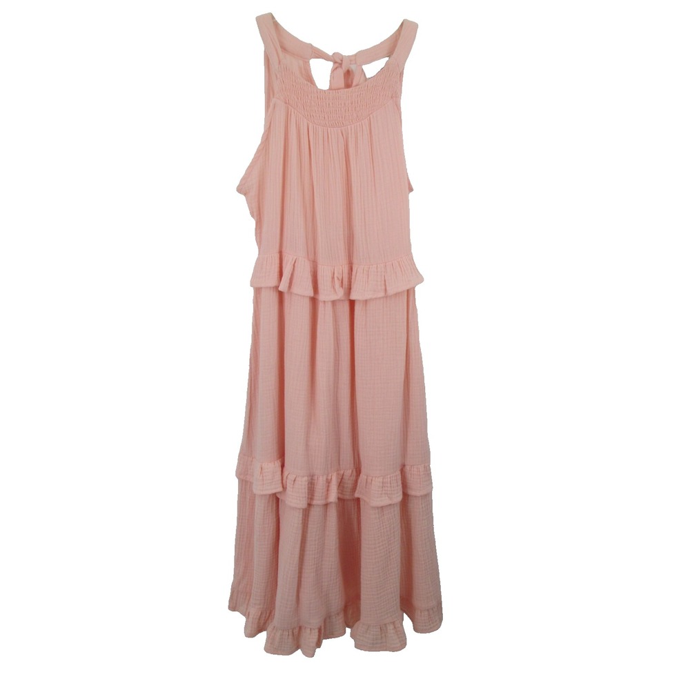 RARE EDITIONS Midi Tiered Dress Girls 10 Pink Waffle Cottage Core Bohemian